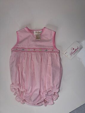 NWT Rosalina Pink Gingham Smoked Baby Bubble Romper Size 9 Month